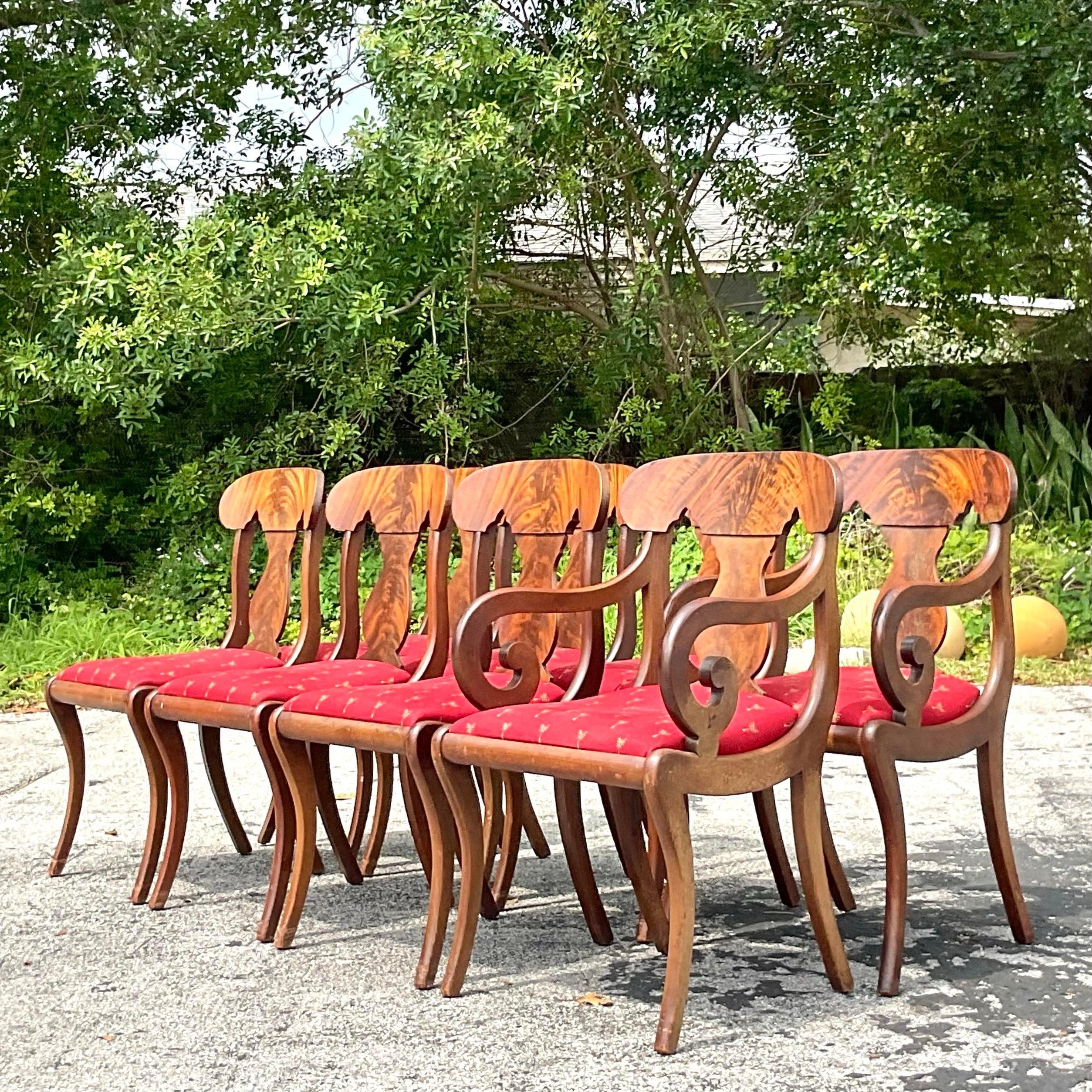 Vintage Classic Flame Mahogany Empire Dining Chairs - Set of 8 For Sale 1