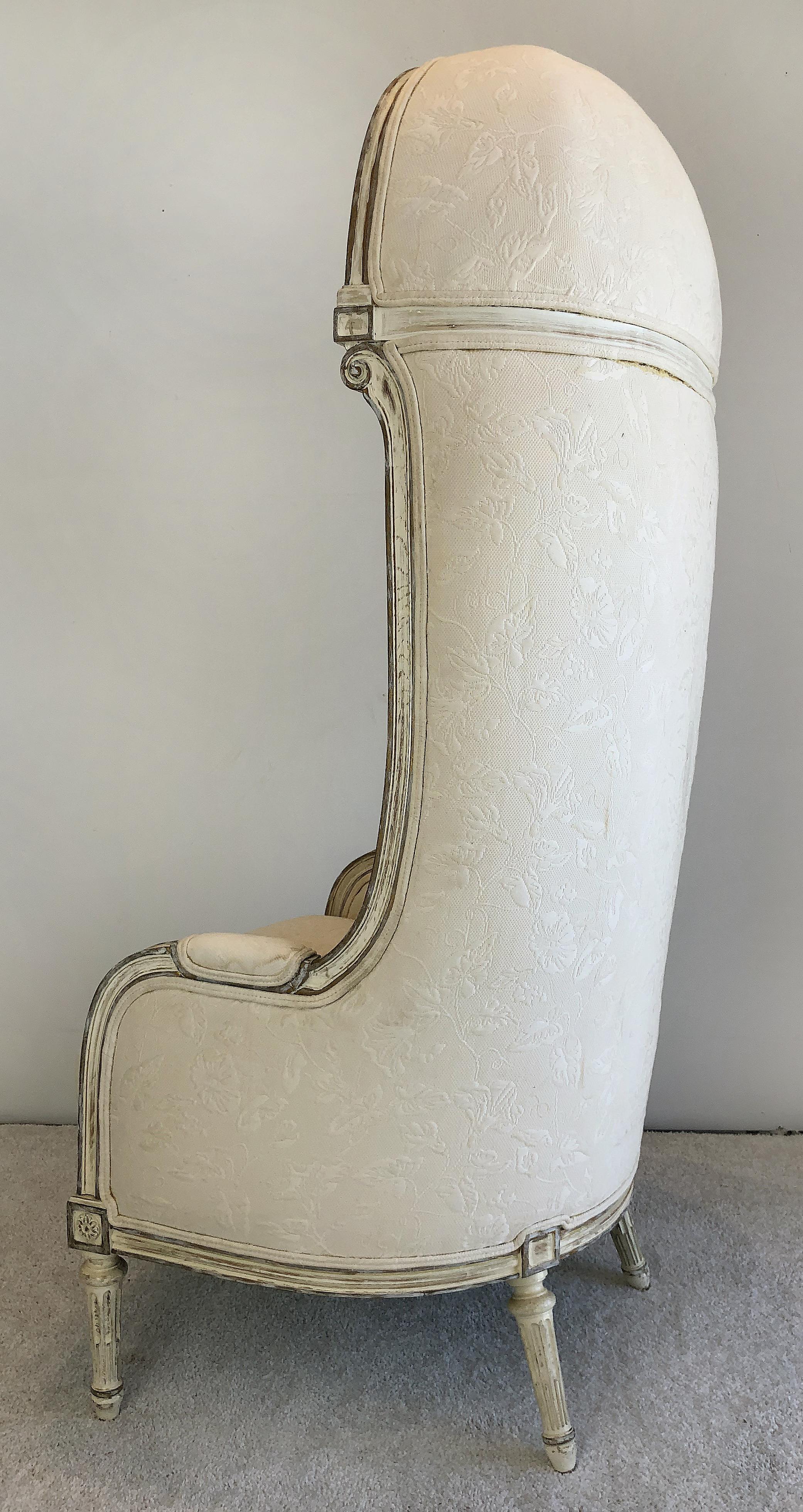Vintage Classic Hooded Carved Porter's Chair in Damask 3