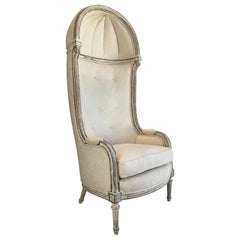 Vintage Classic Hooded Carved Porter's Chair in Damask