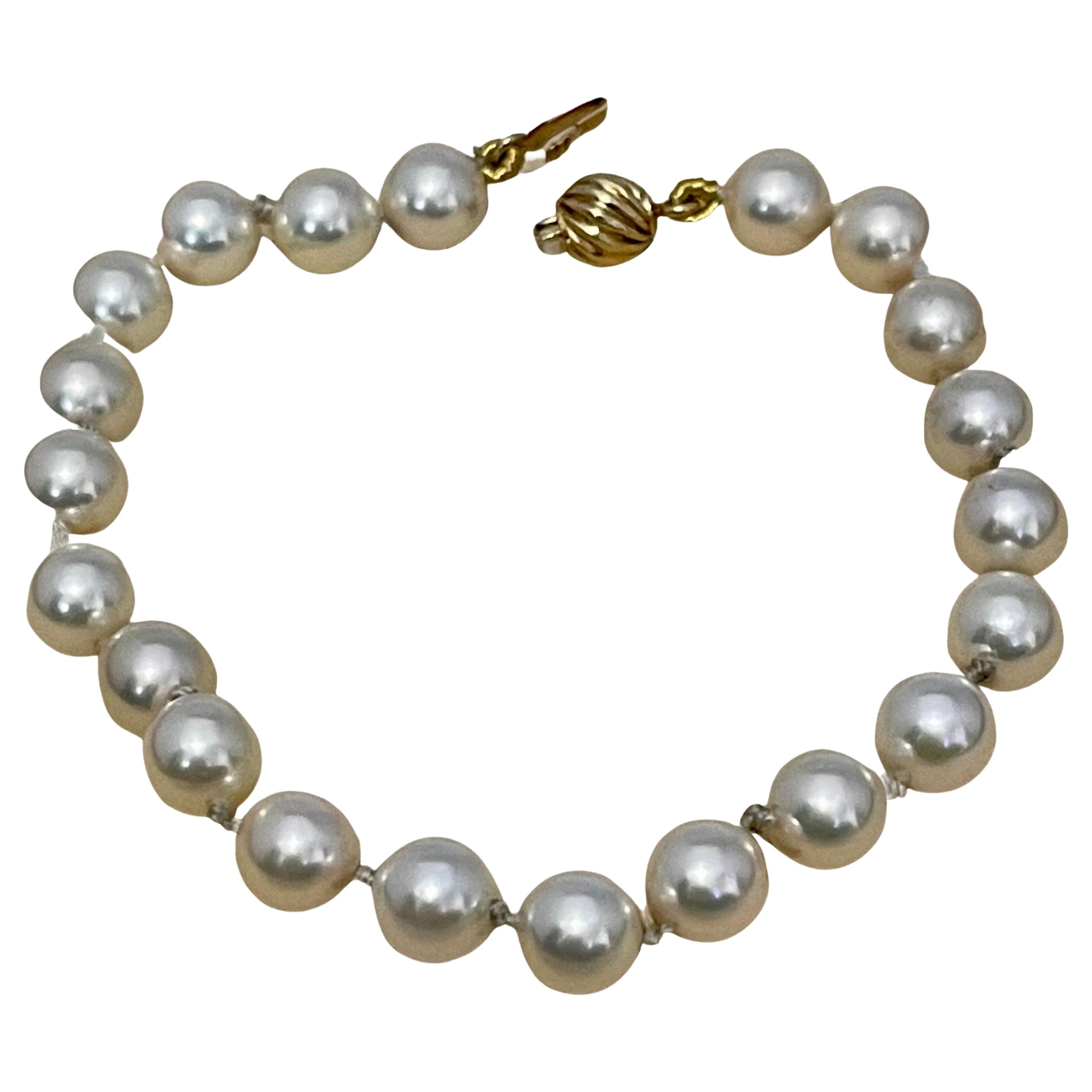 Vintage Classic Japanese Akoya Pearl Single Strand Bracelet, Yellow Gold