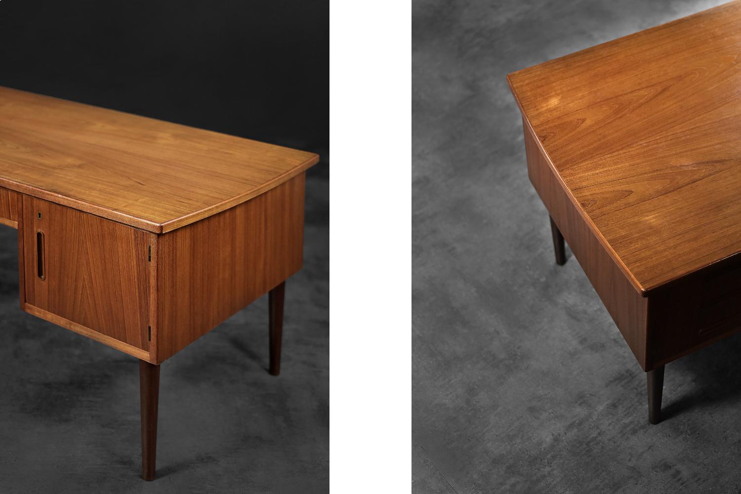 Vintage Classic Midcentury Danish Scandinavian Modern Teak Bilateral Desk For Sale 6