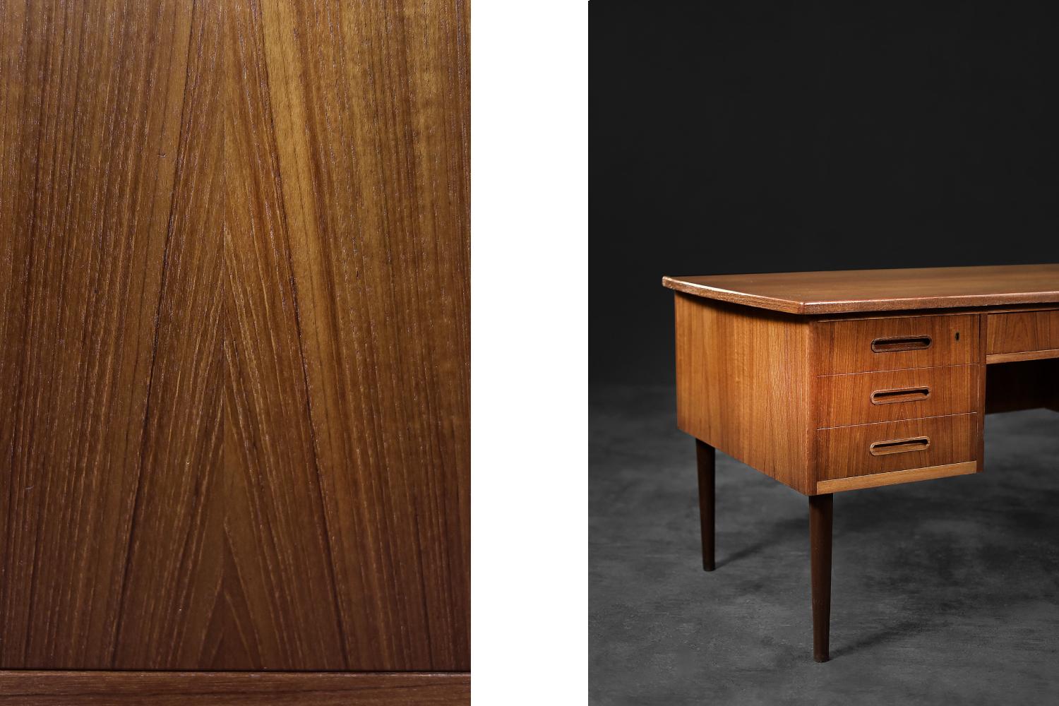 Mid-20th Century Vintage Classic Midcentury Danish Scandinavian Modern Teak Bilateral Desk For Sale