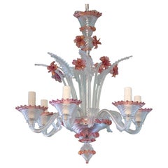 Vintage, Classic Murano Glass Chandelier-Clear and Pink (Raspberry)
