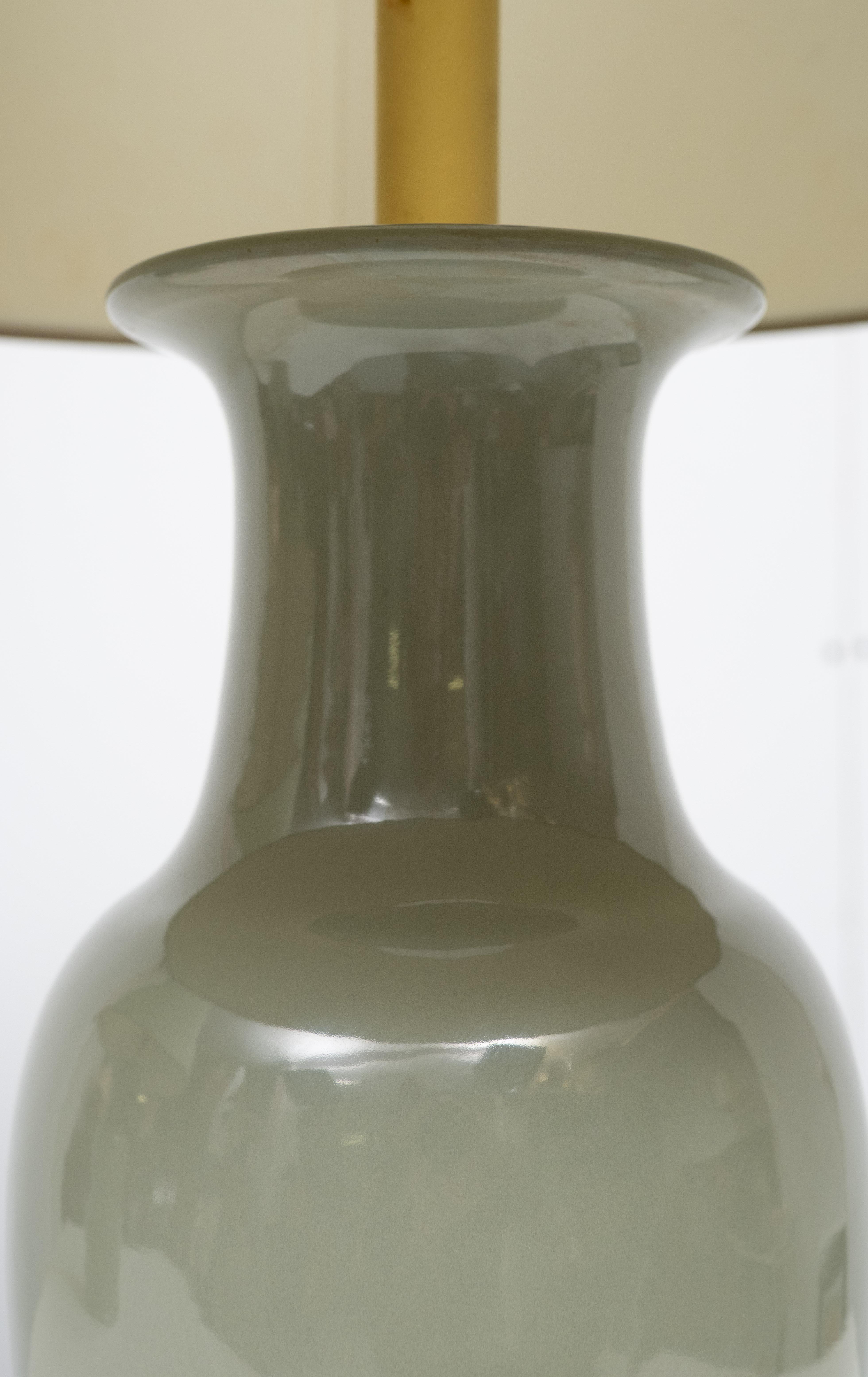 Vintage Classic pastel Green Ceramic table lamps 1970 France For Sale 2