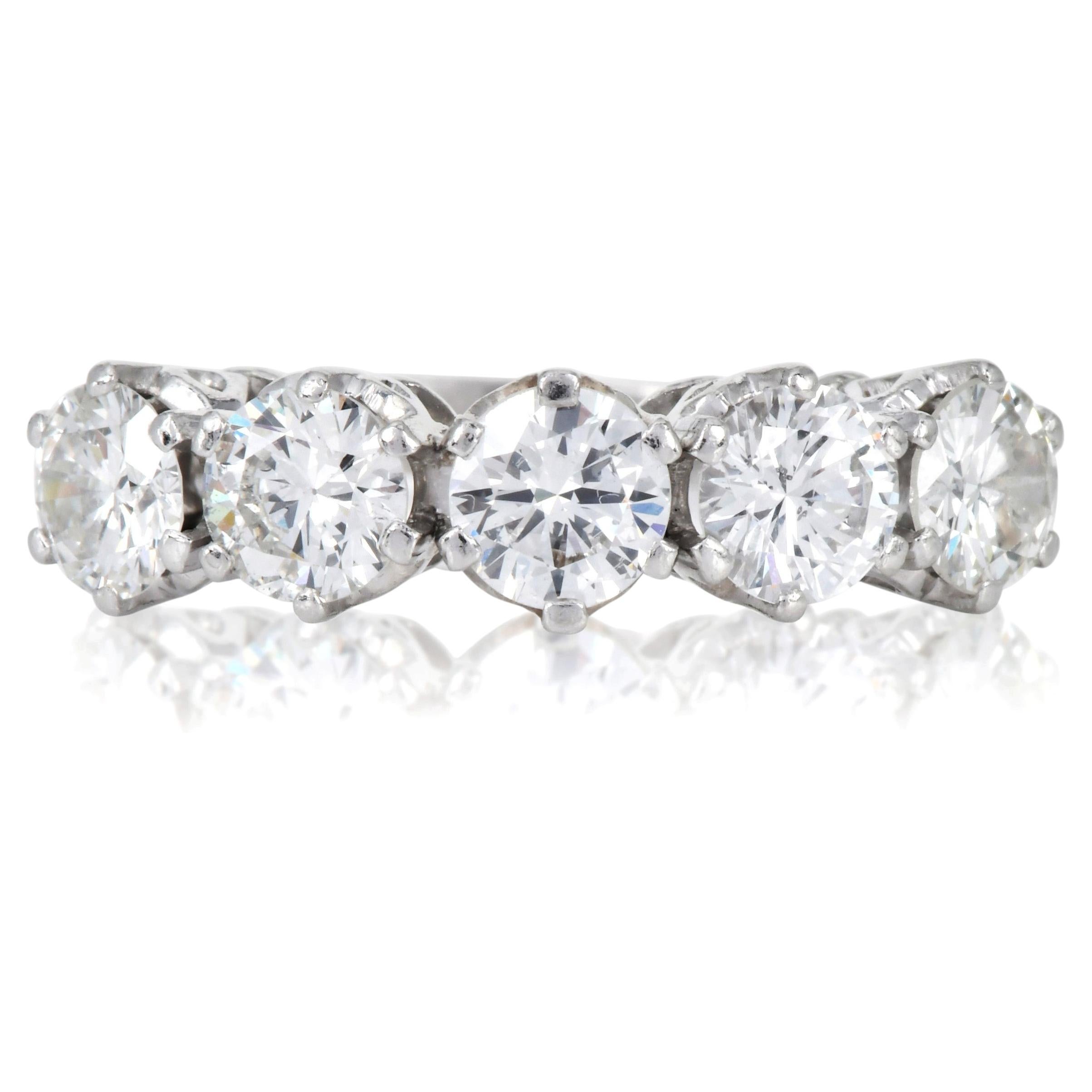 Vintage Classic Platinum 2.50ct Five-Stone Diamond Engagement Band