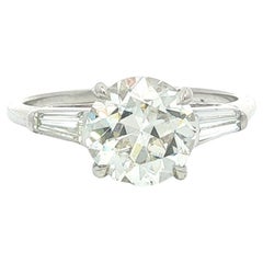 Bague classique vintage en platine GIA 2.56ct Old Round Cut Baguette Diamond Sides