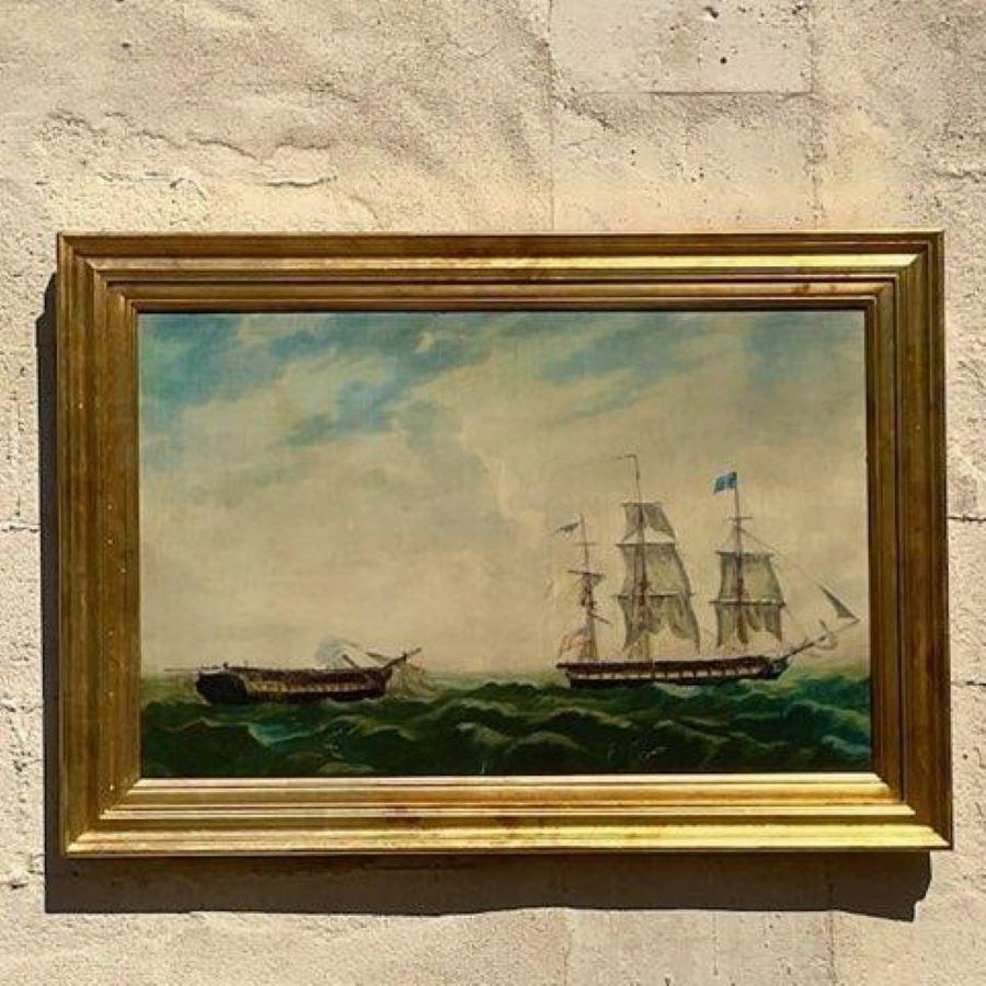 Bohemian Vintage Classic Reproduction Painting of Sailboats For Sale
