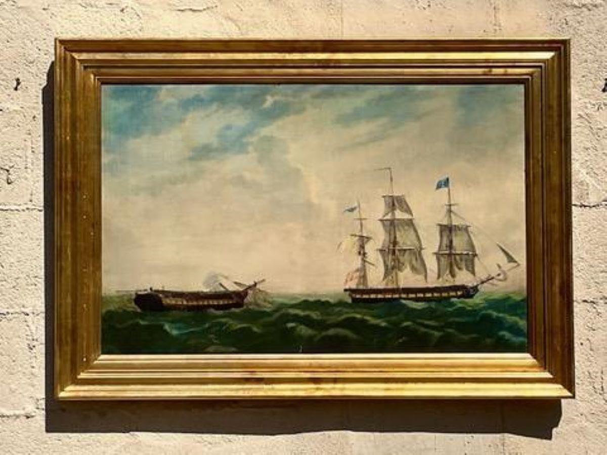 Vintage Classic Reproduction Painting of Sailboats In Good Condition For Sale In west palm beach, FL