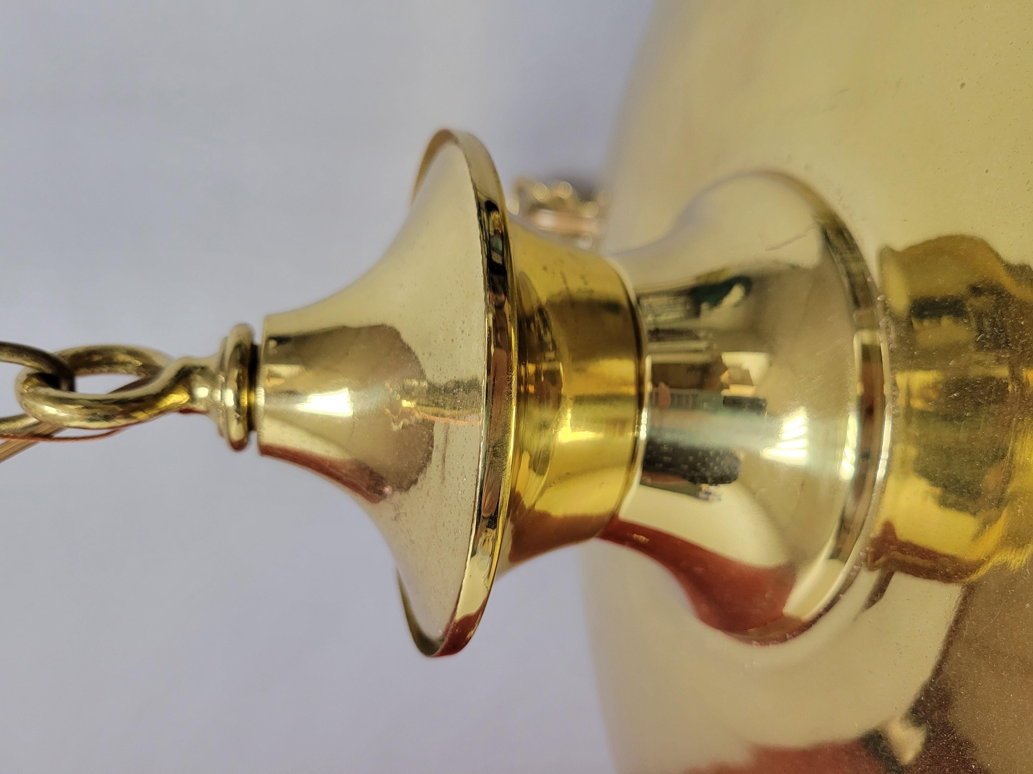 Vintage Classic Revival Brass Pan fixture with Glass Shades For Sale 8