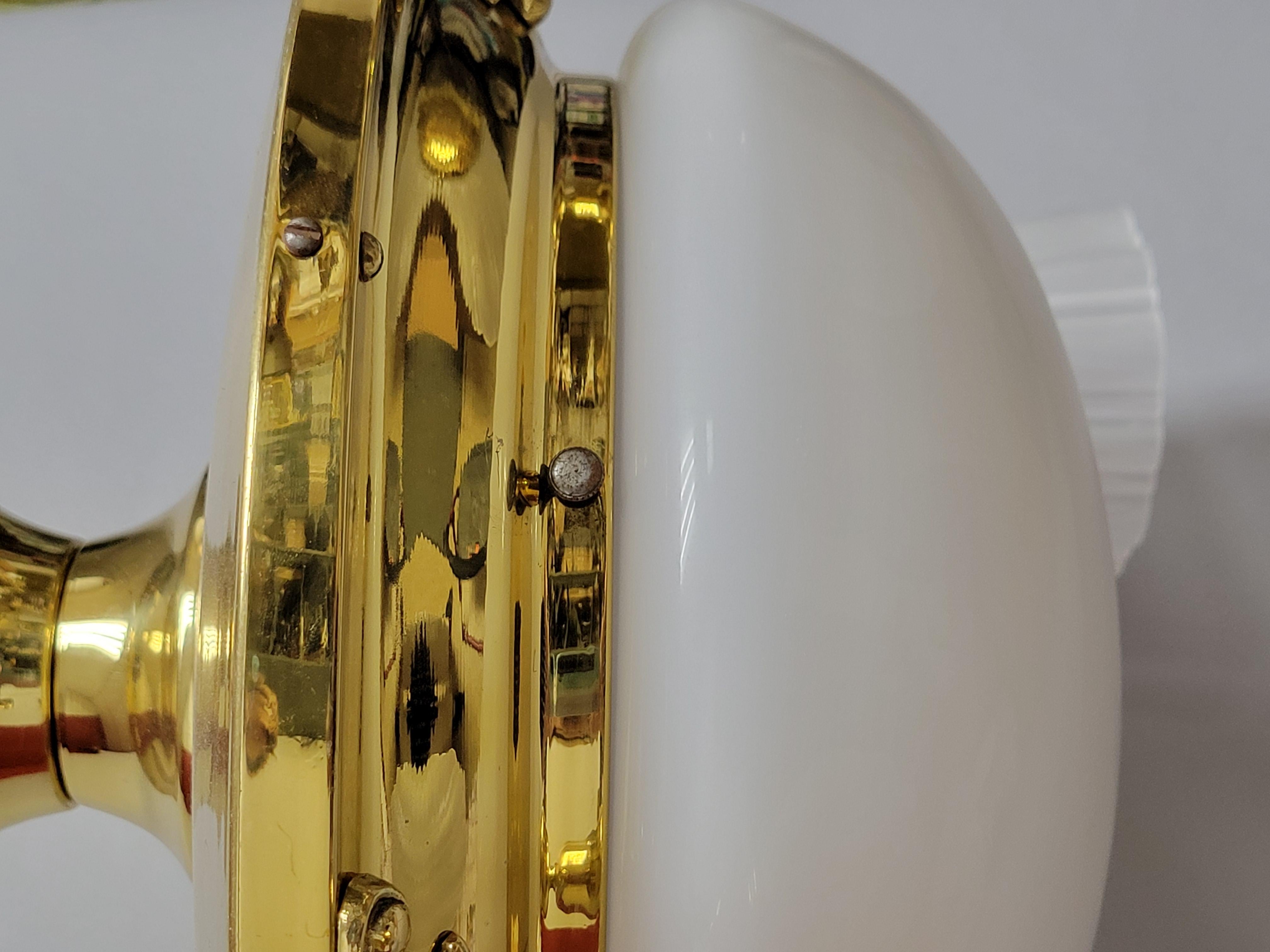 Vintage Classic Revival Brass Pan fixture with Glass Shades For Sale 14
