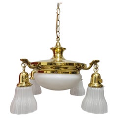 Vintage Classic Revival Brass Pan fixture with Glass Shades