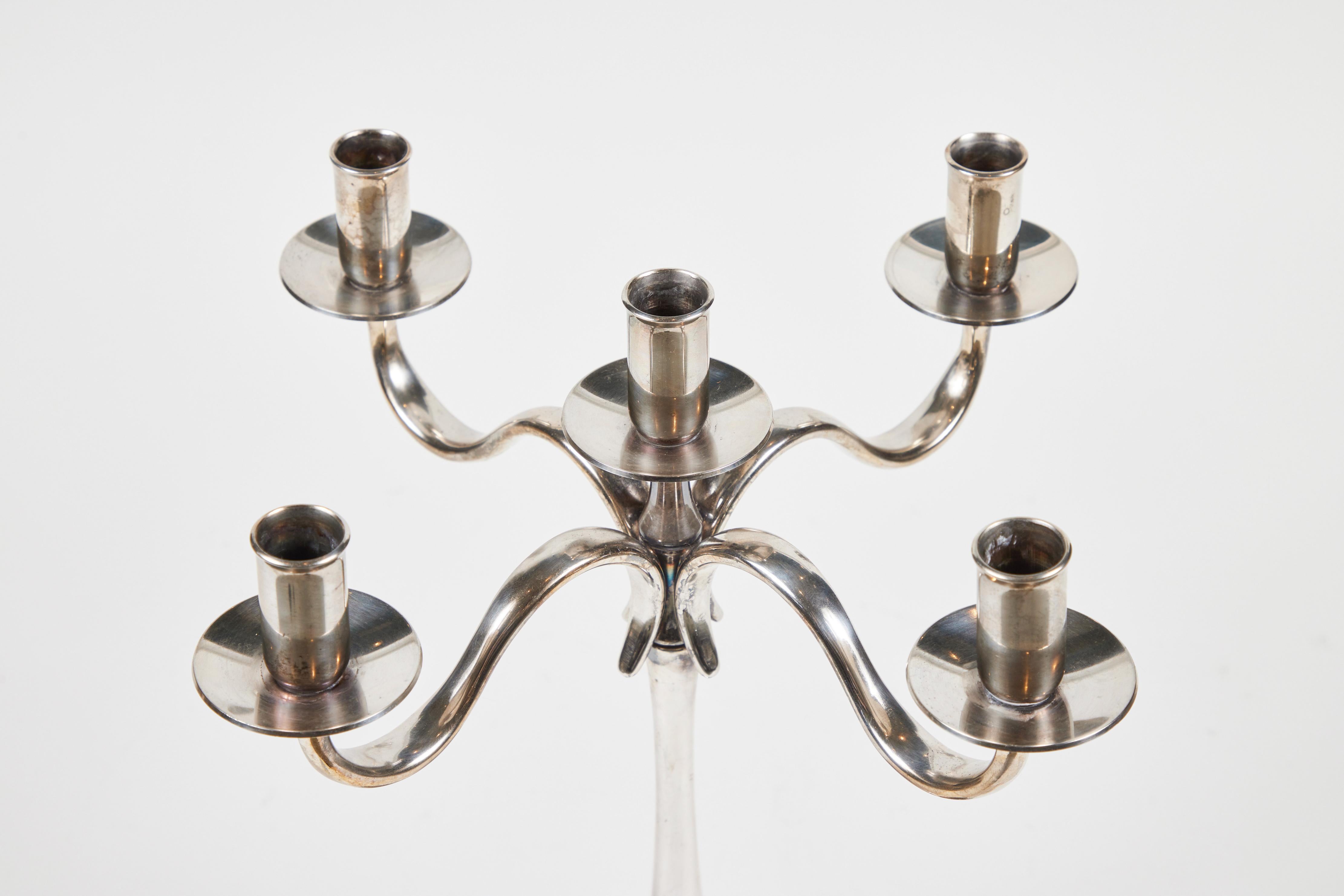 Italian Vintage Classic Silver Plate 5-Arm Candelabra with Drip Catchers