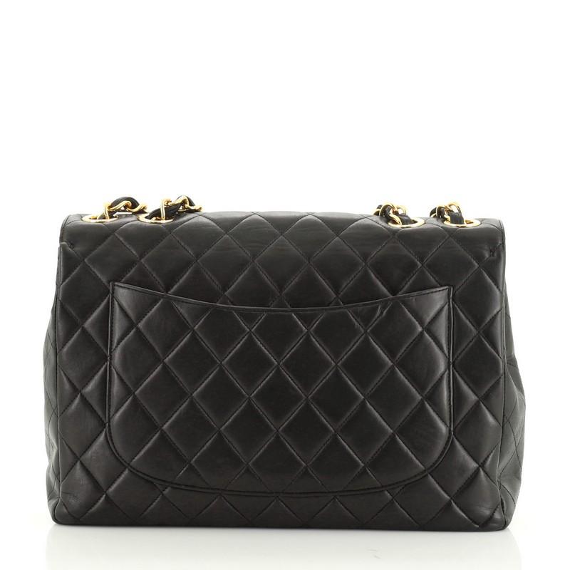 Black Chanel Vintage Classic Single Flap Bag Quilted Lambskin Jumbo
