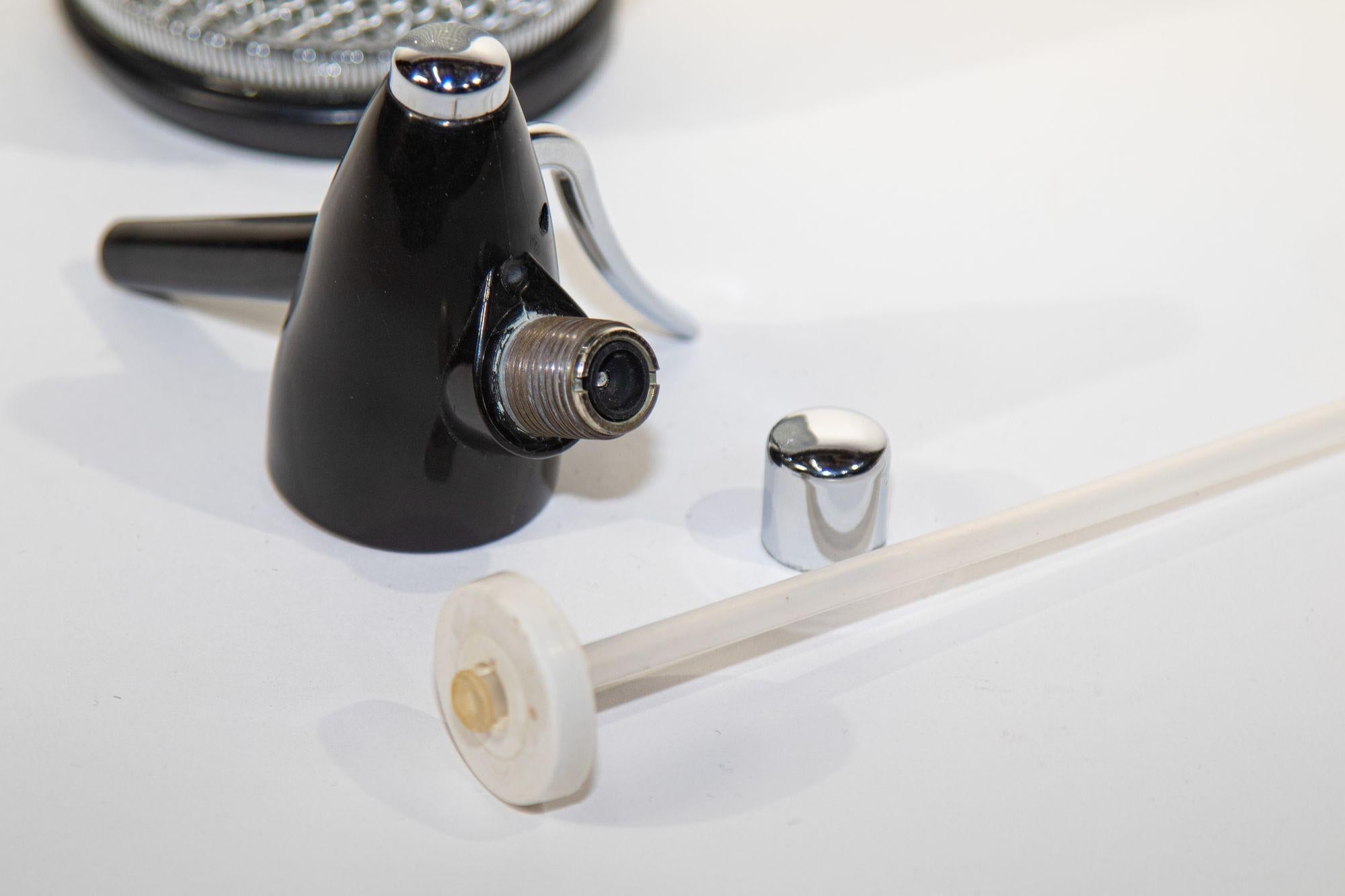 Mid-Century Modern Vintage Classic Soda Siphon Seltzer Glass Bottle with Wire Mesh For Sale