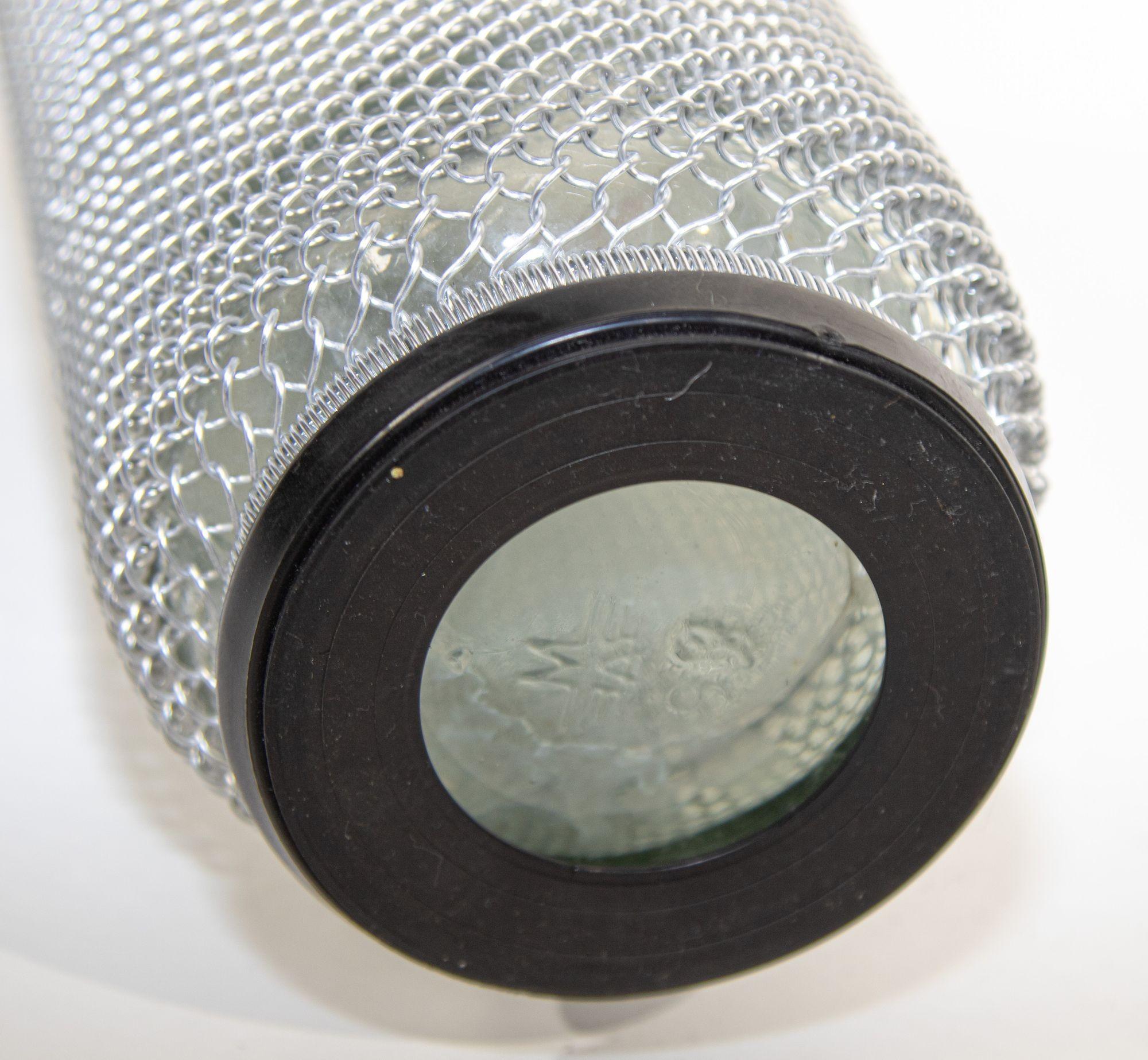 20th Century Vintage Classic Soda Siphon Seltzer Glass Bottle with Wire Mesh For Sale