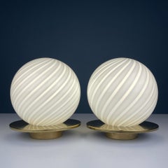 Vintage classic swirl murano table lamps Italy 1970s, Set of 2