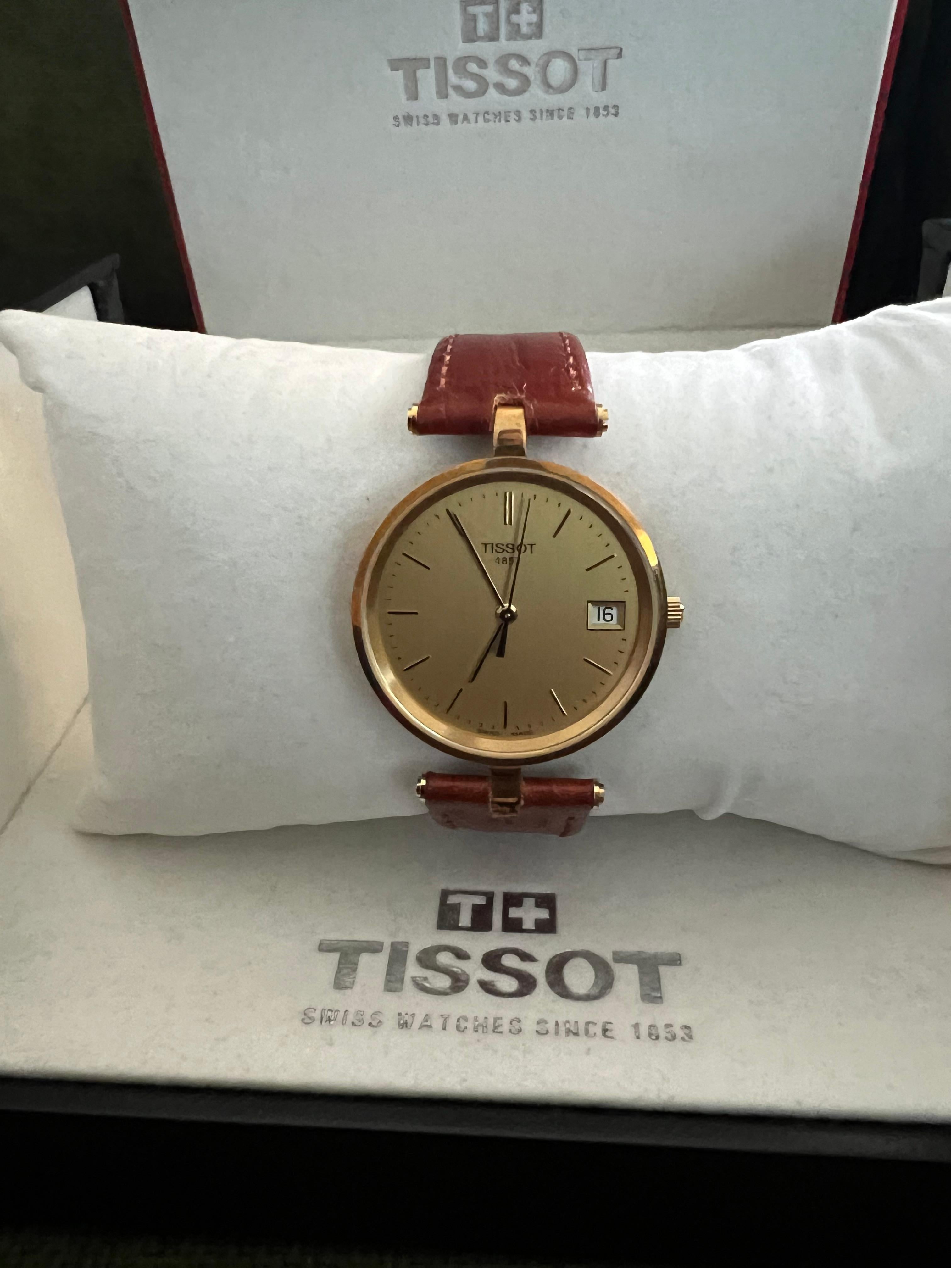 Vintage Classic Tissot GoldRun, 18K Gold Gehäuse & Brown Lather Strap Original Gehäuse im Angebot 5