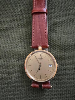 Vintage Classic Tissot GoldRun, 18K Gold Case & Brown Lather Strap Original Case