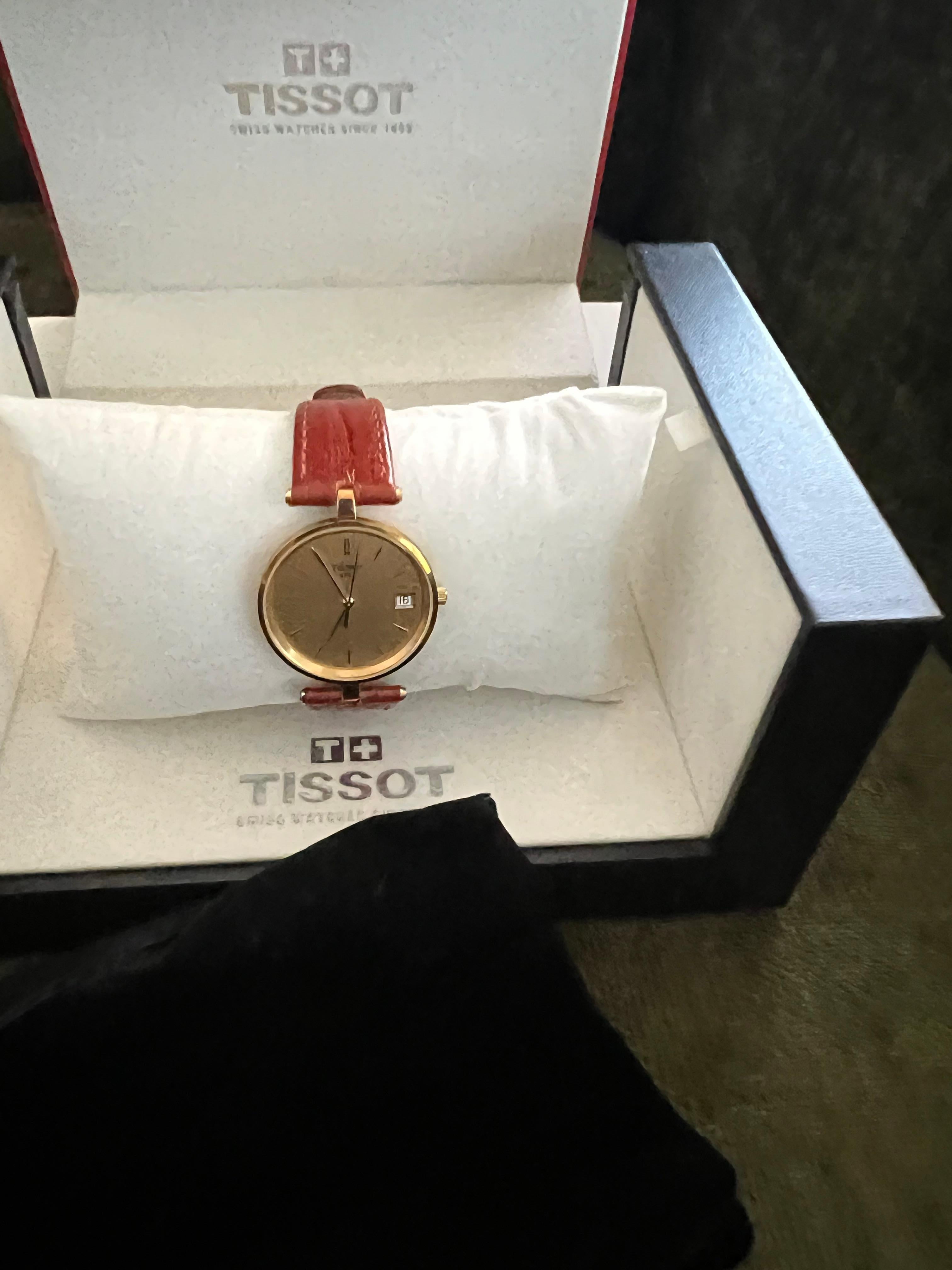 Vintage Classic Tissot GoldRun, 18K Gold Gehäuse & Brown Lather Strap Original Gehäuse im Angebot 3