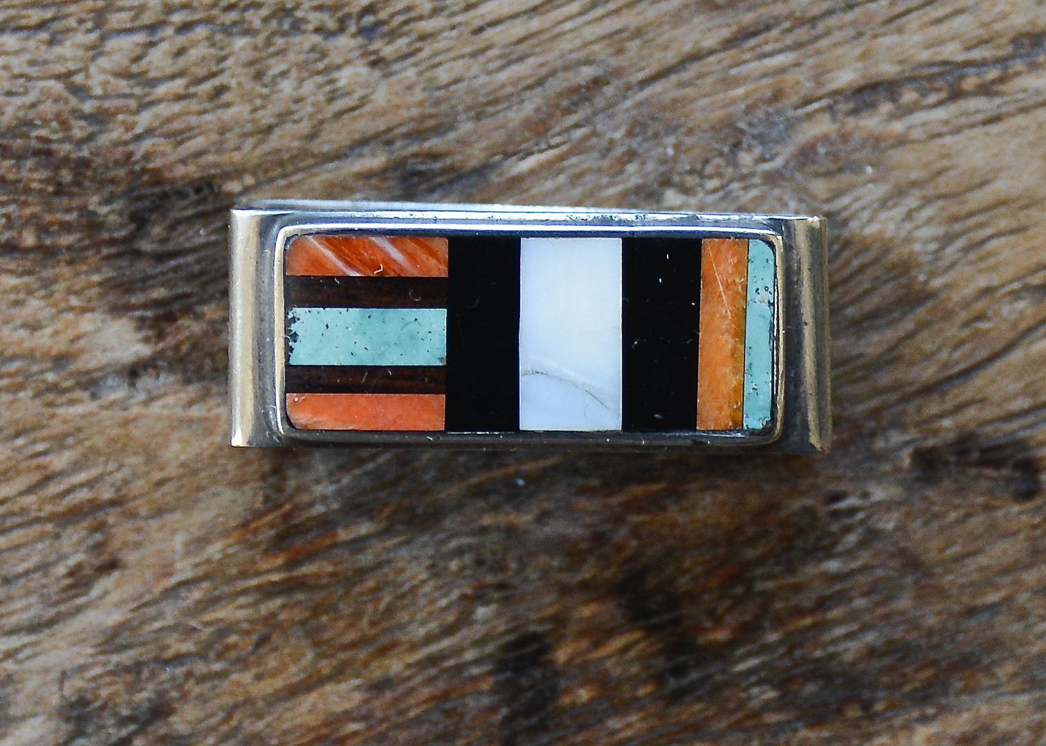 Nativo americano Vintage By Classic Zuni Inlaid Ranger Buckle Set in vendita