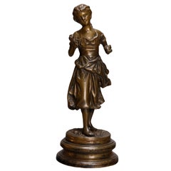 Vintage Classical Cast Bronze Sculpture of Barefoot Young Maiden, circa 1930