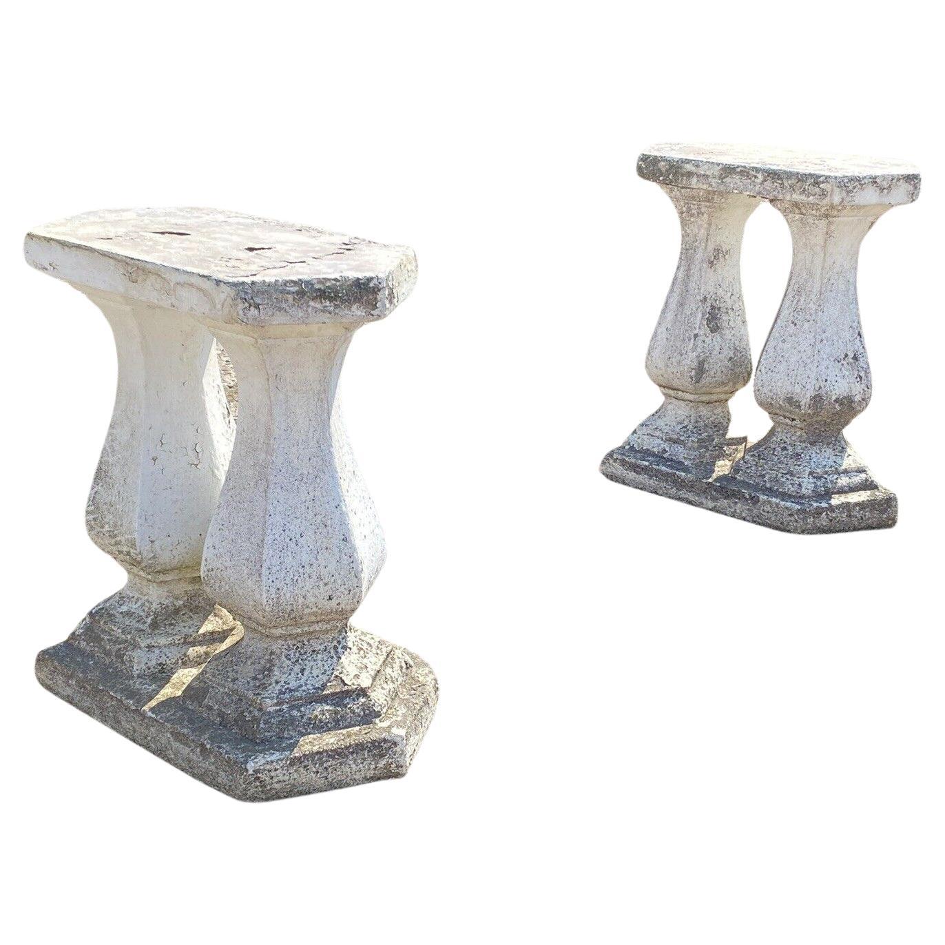 Vintage Classical Concrete Cement Double Baluster Outdoor Garden Bench Pedestals For Sale