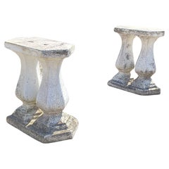 Retro Classical Concrete Cement Double Baluster Outdoor Garden Bench Pedestals