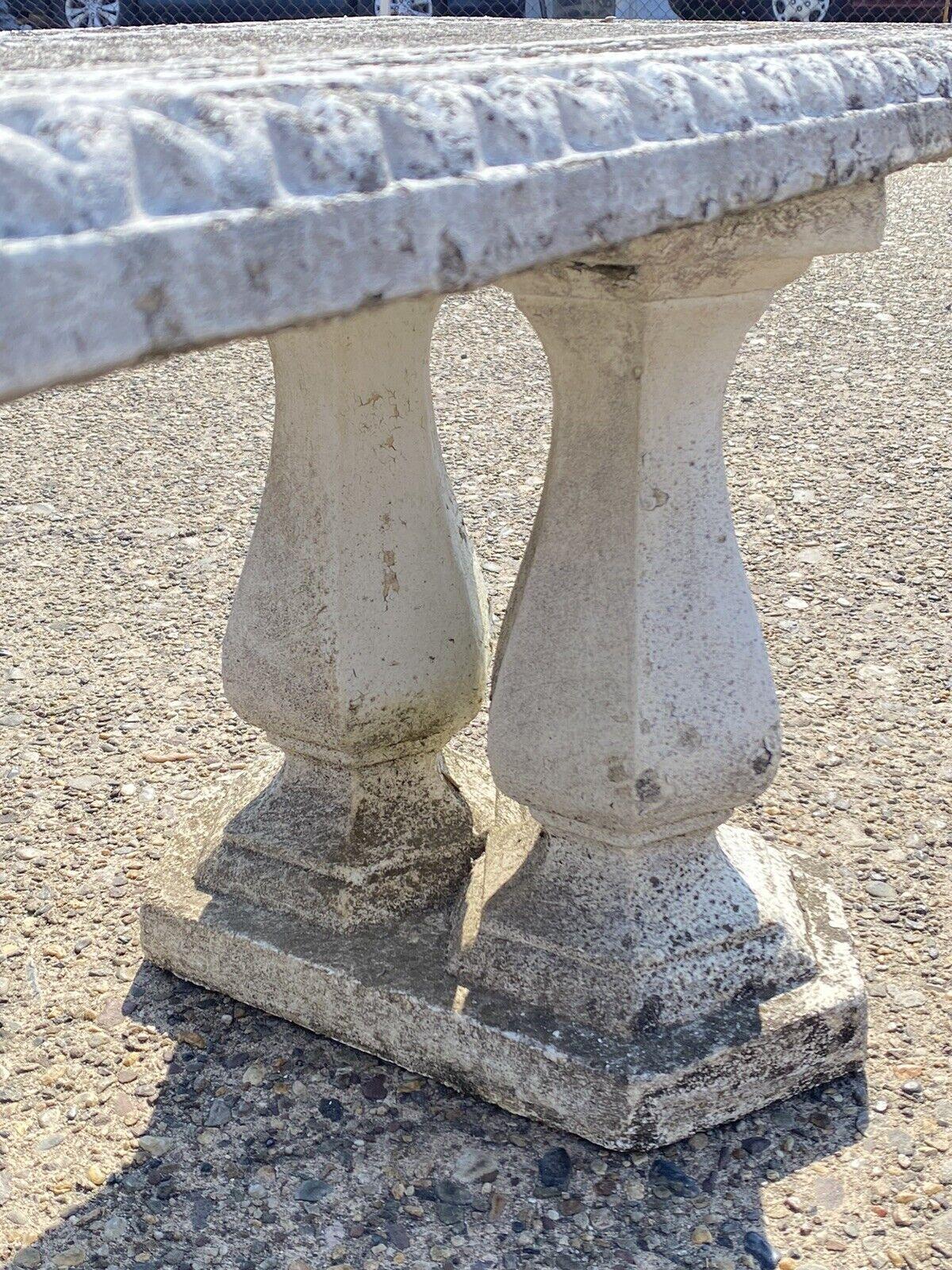 Vintage Classical Concrete Cement Double Baluster Pedestal Outdoor Garden Bench In Good Condition For Sale In Philadelphia, PA