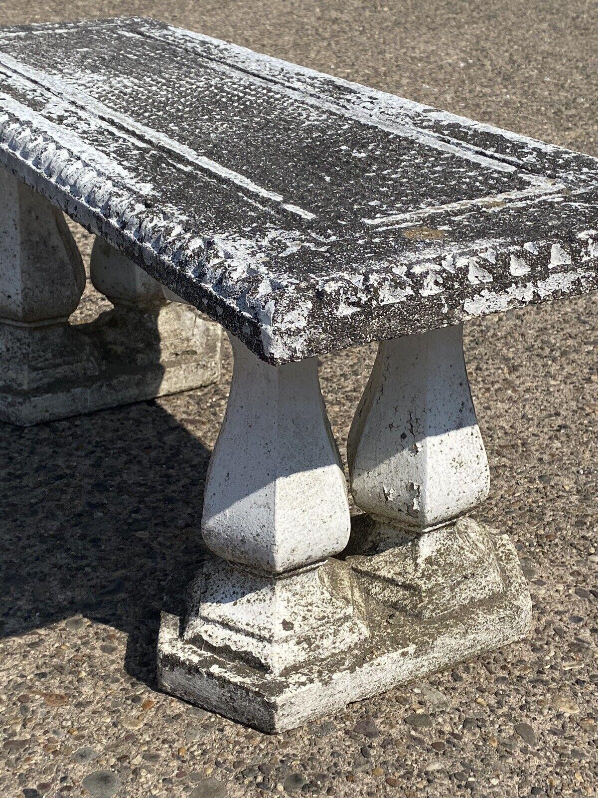 Vintage Classical Concrete Cement Double Baluster Pedestal Outdoor Garden Bench For Sale 1