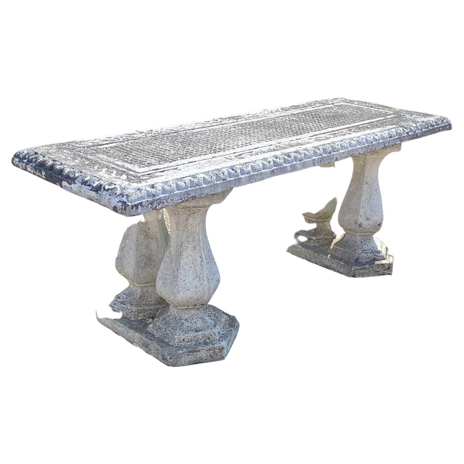 Vintage Classical Concrete Cement Double Baluster Pedestal Outdoor Garden Bench For Sale