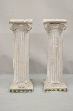 Vintage Classical Corinthian Column 32" Cast Plaster Pedestal Stands - a Pair