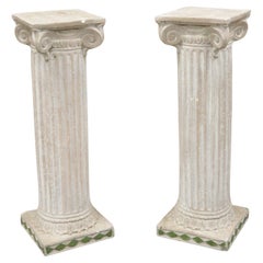 Vintage Classical Corinthian Column 32" Cast Plaster Pedestal Stands - a Pair