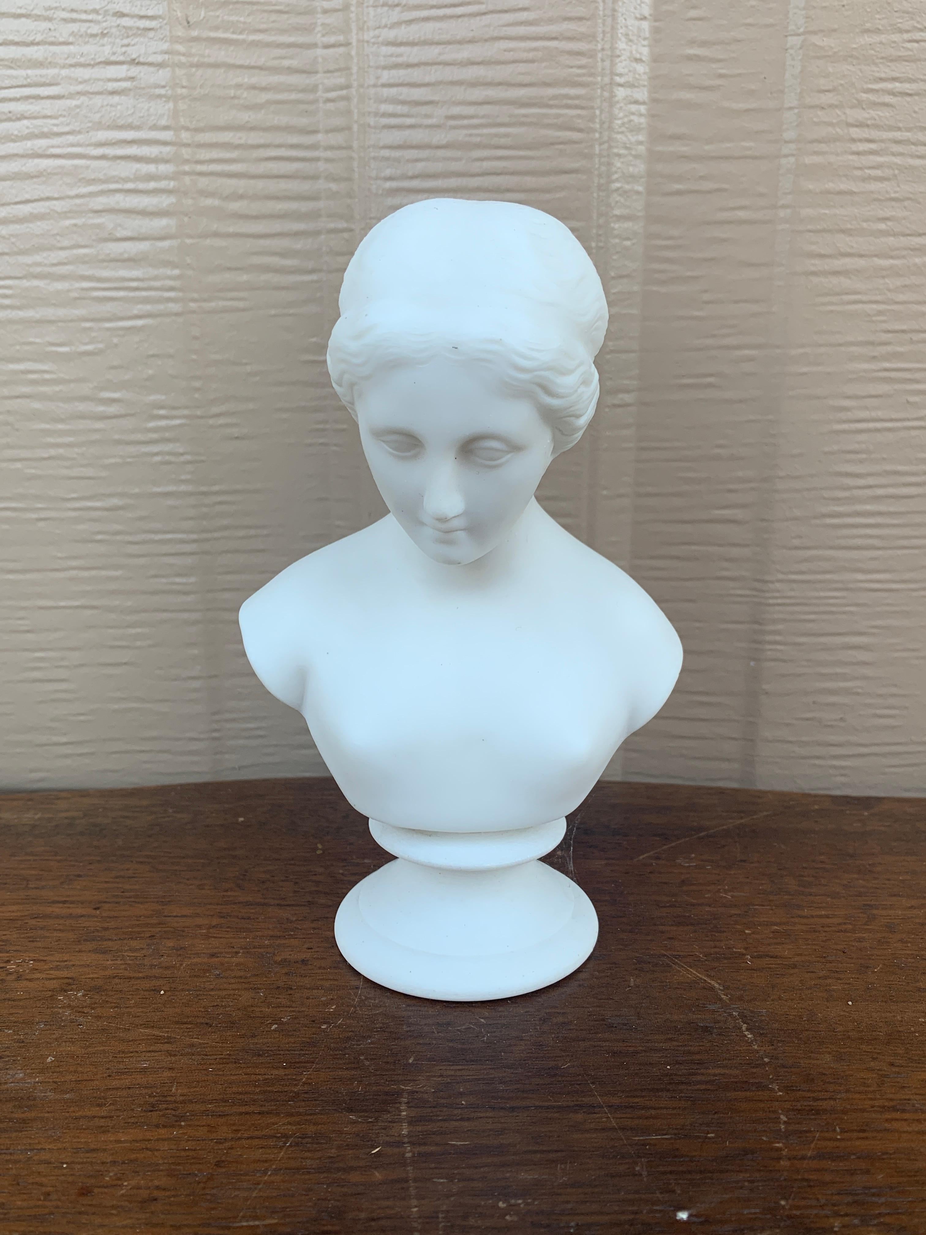 A gorgeous neoclassical style white parian porcelain female bust sculpture

USA, Mid-20th Century

Measures: 4