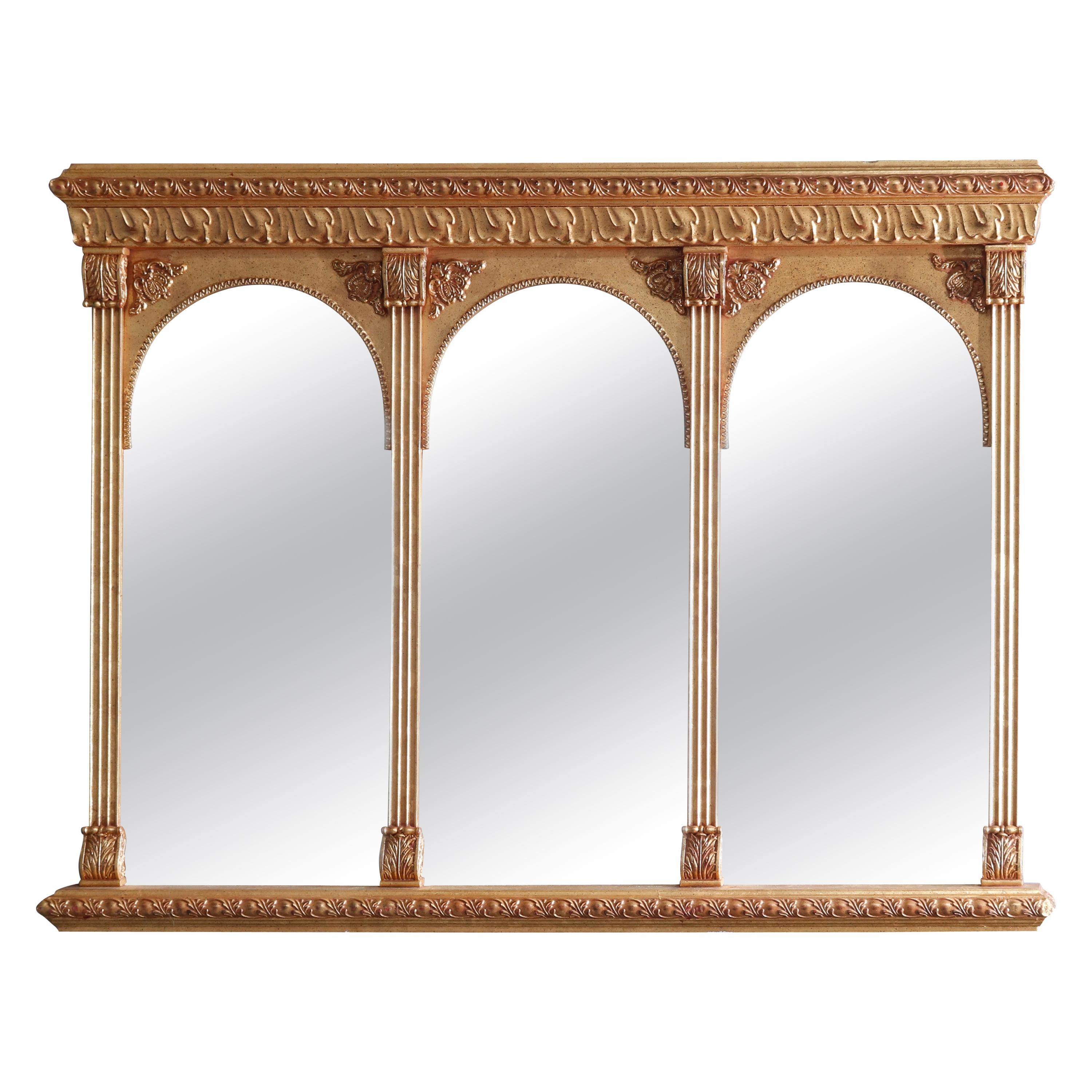 Vintage Classical Giltwood Triptych over Mantle Mirror, 20th Century