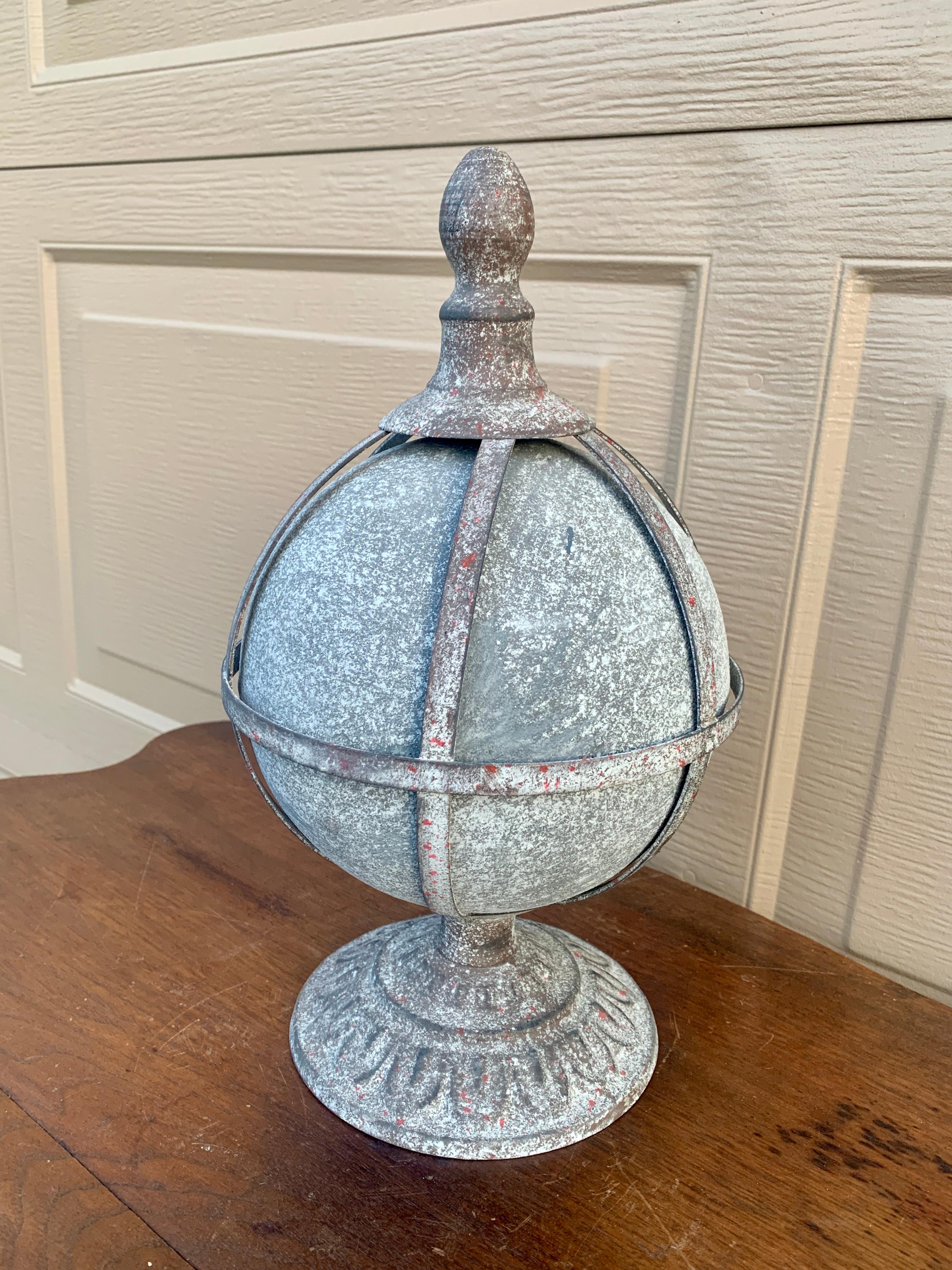 Neoclassical Vintage Classical Metal Orb Garden Finial For Sale