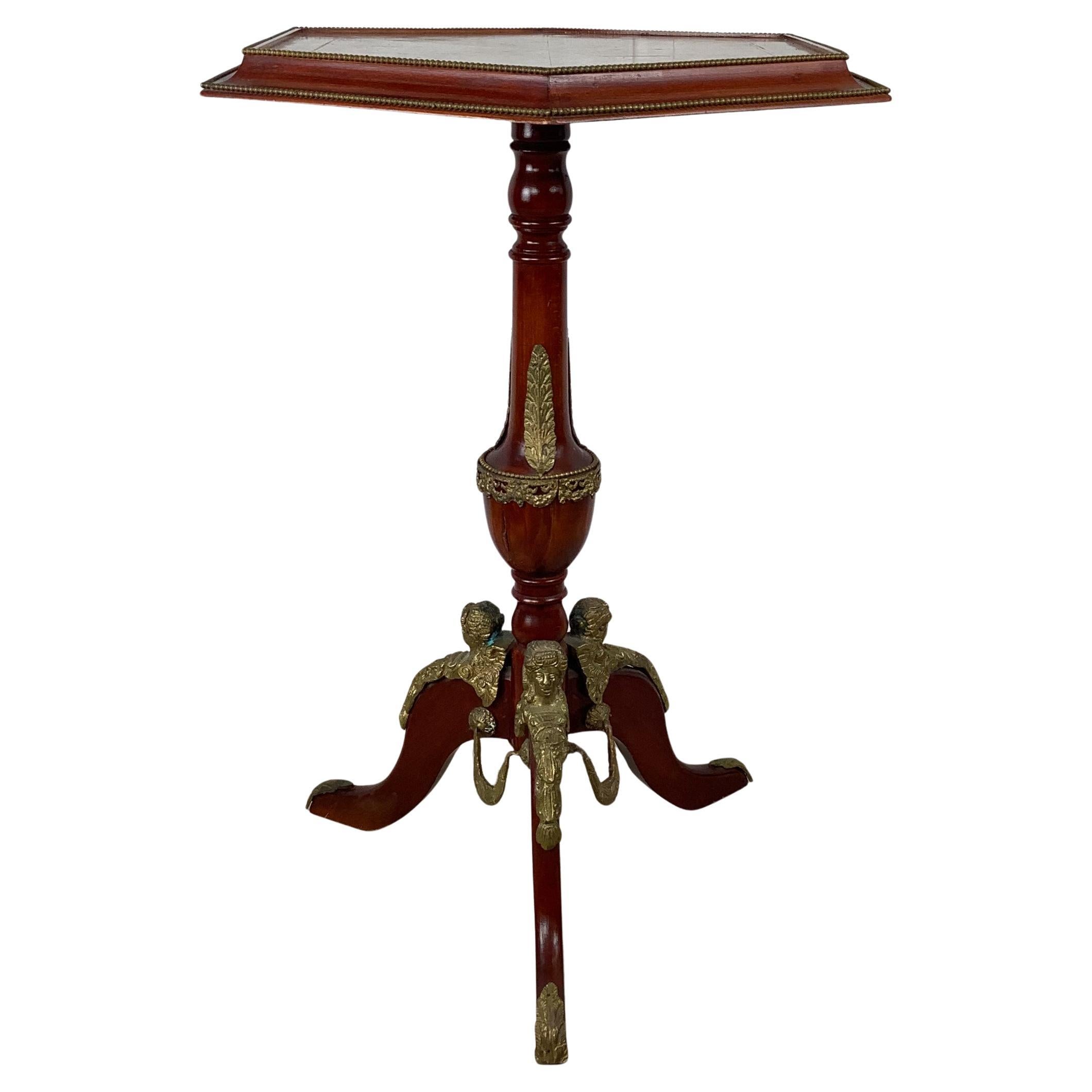 Vintage Classical Pedestal Side Table with Ornate Brass Detailing For Sale