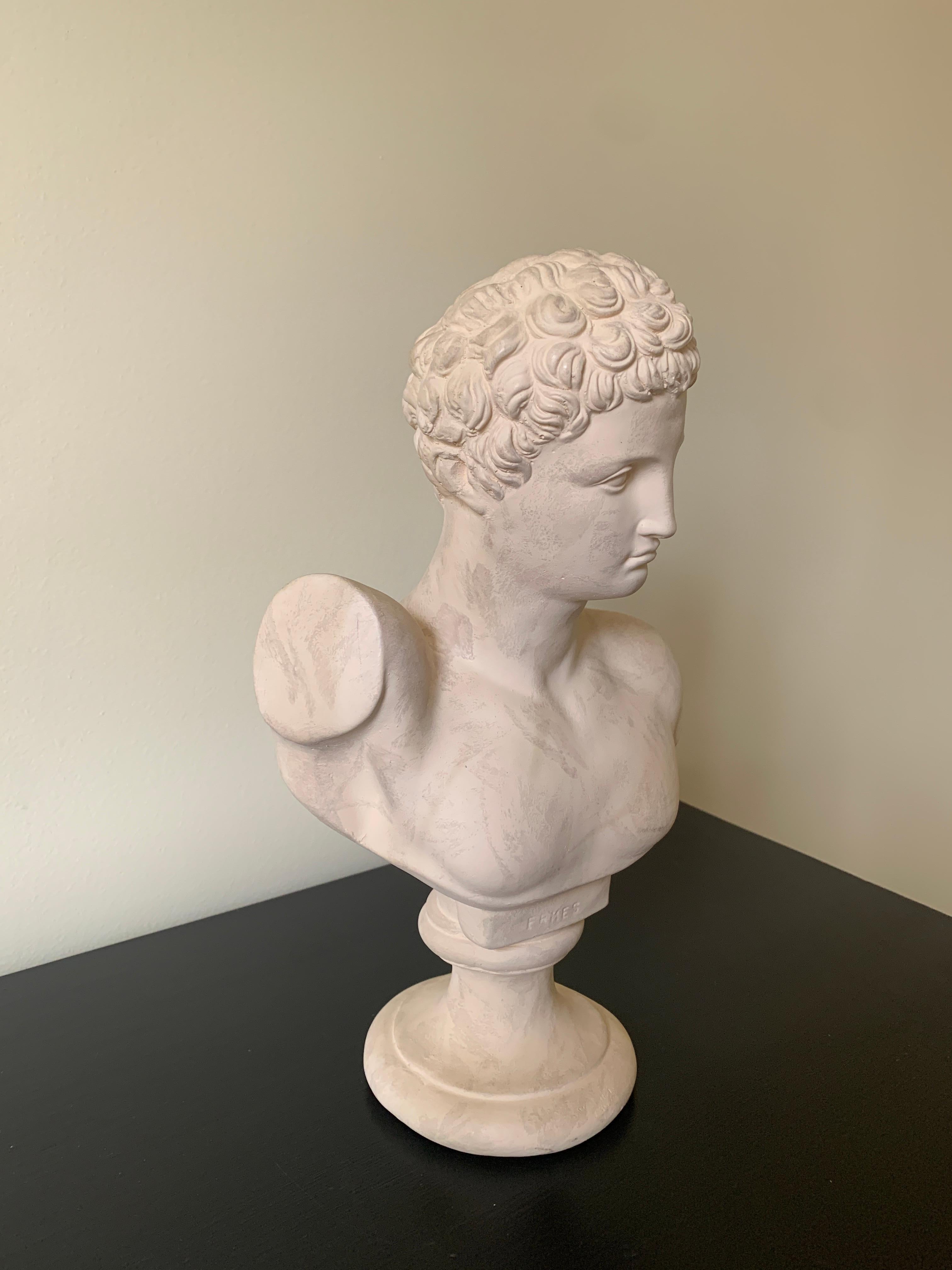 Neoclassical Vintage Classical Plaster Male Bust of Hermes Sculpture For Sale