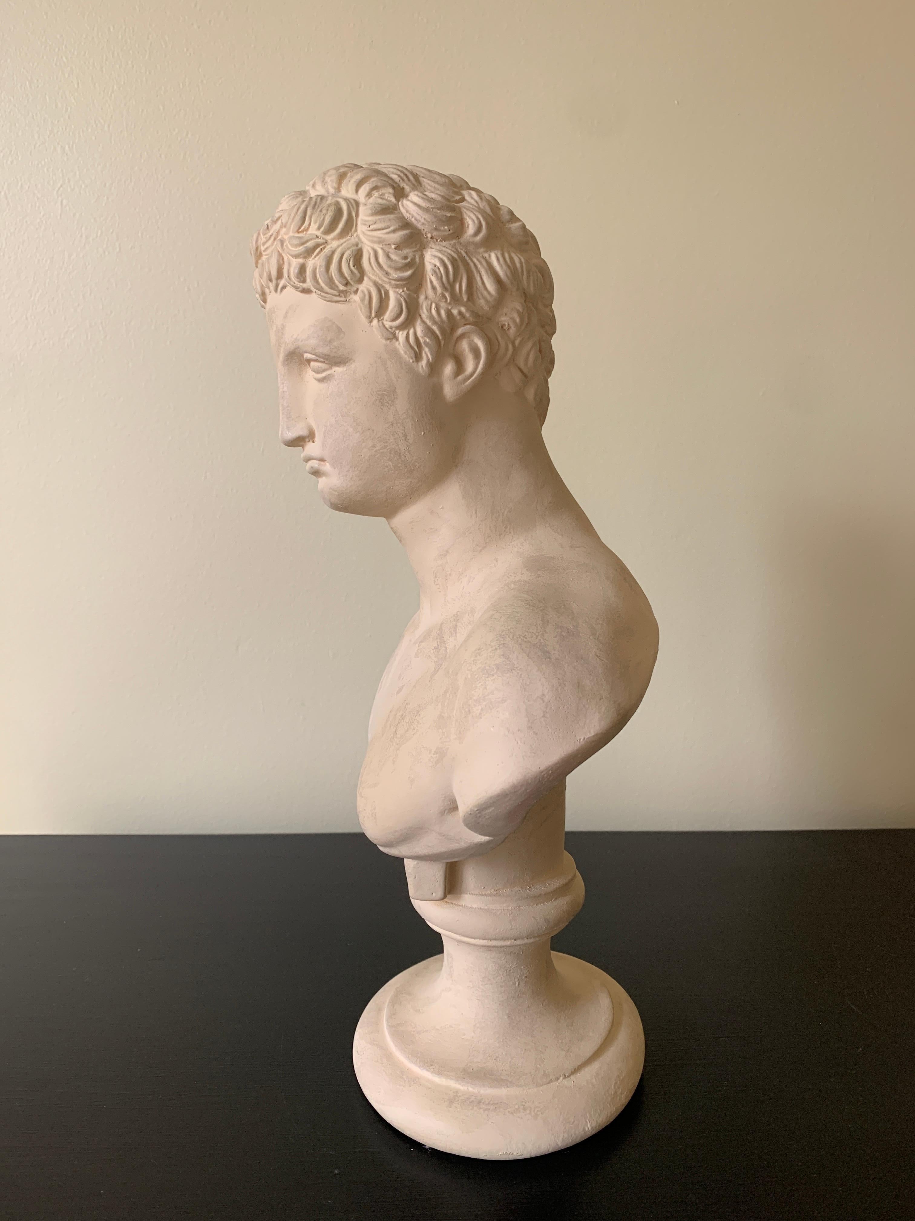20th Century Vintage Classical Plaster Male Bust of Hermes Sculpture For Sale