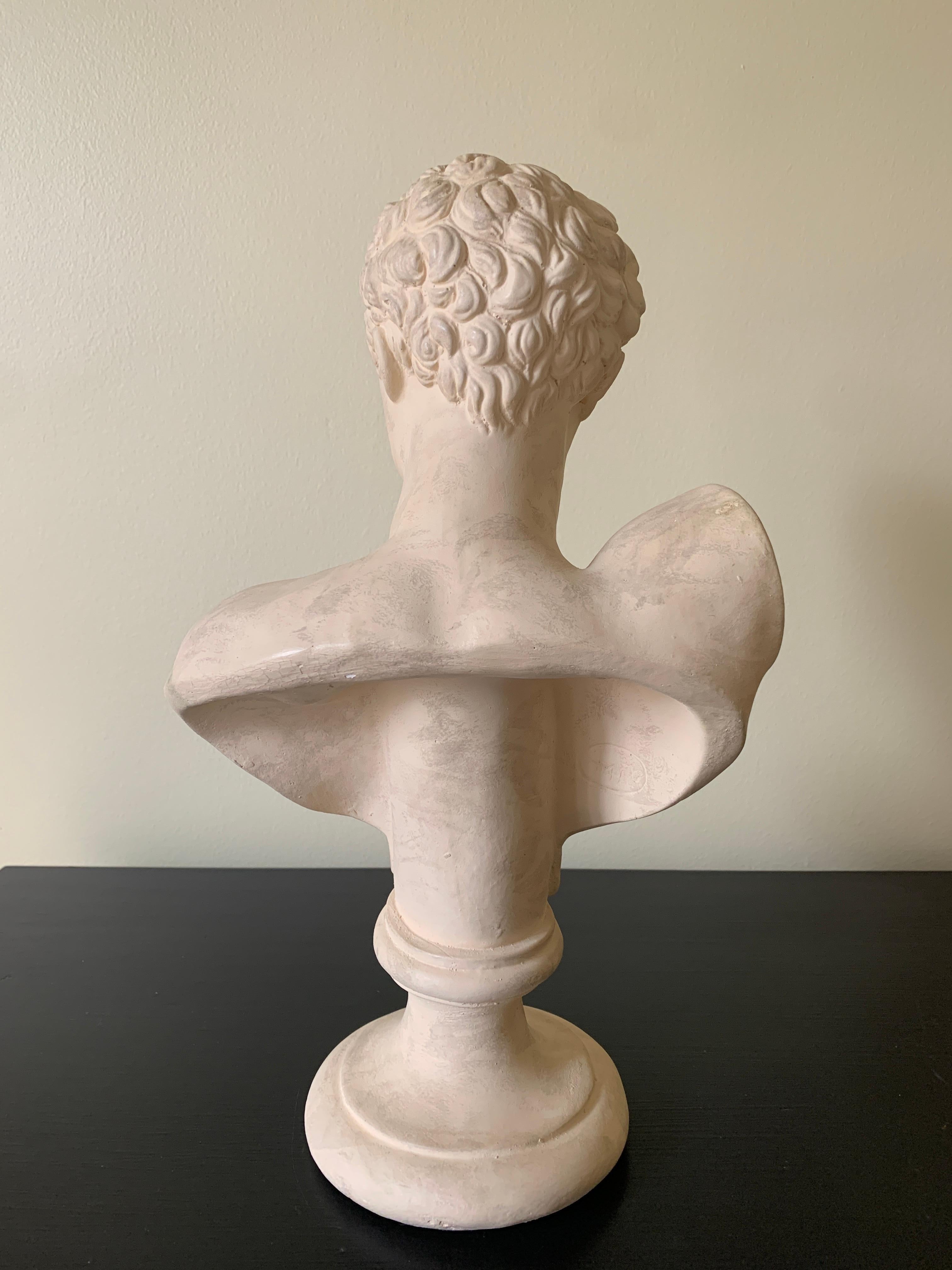 Vintage Classical Plaster Male Bust of Hermes Sculpture For Sale 1