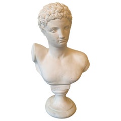 Scultura classica d'epoca in gesso con busto maschile di Hermes