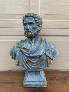 Vintage Classical Plaster Male Bust Sculpture of Roman Emperor Antoninus Pius