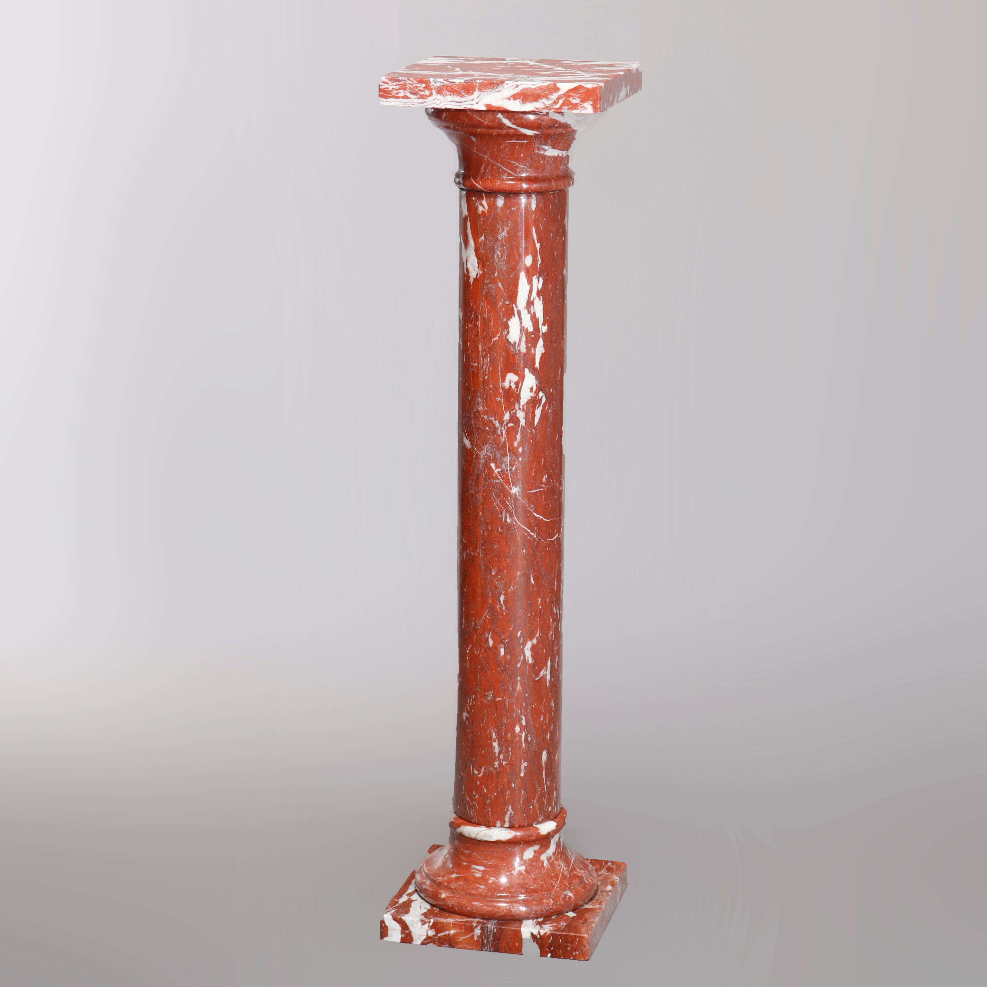 European Vintage Classical Rouge Marble Sculpture Display Pedestal, 20th Century