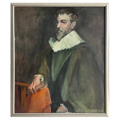 Vintage Classical Shakespearean Pose Portrait Oil Painting, Vintage Frame Signed