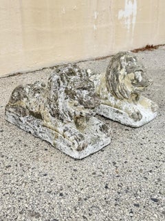 Vintage Classical Style Cast Cement Concrete Guardian Entry Lions - Pair
