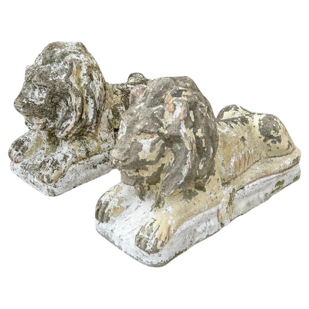 Leoni da ingresso guardiani in cemento fuso in stile classico vintage - Coppia