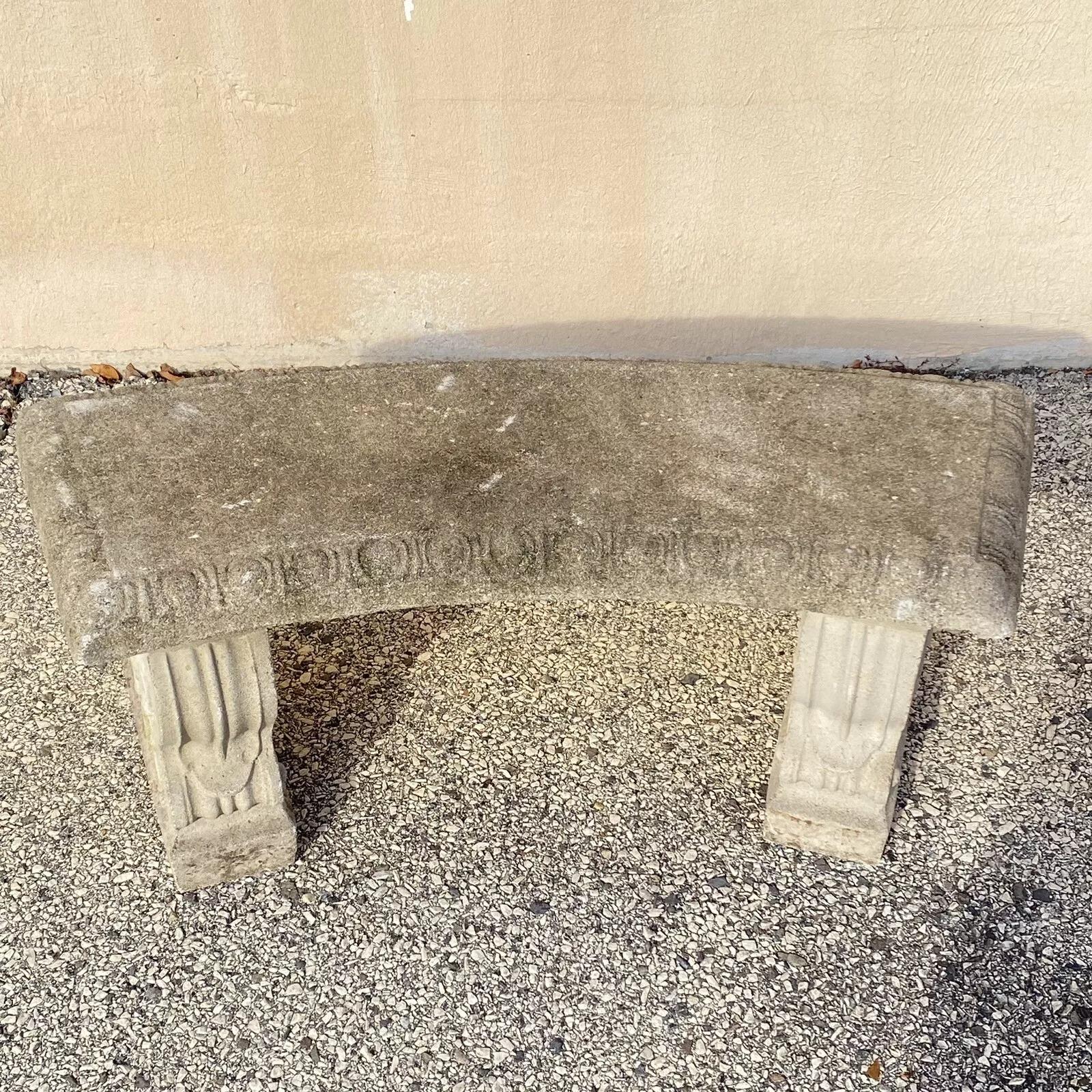 Inconnu Vintage Classical Style Cast Stone Double Pedestal Curved Garden Bench Seat en vente