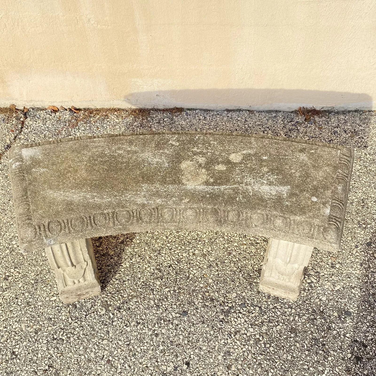 Vintage Classical Style Cast Stone Double Pedestal Curved Garden Bench Seat en vente 1