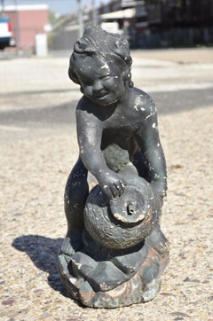 Vintage Classical Style Cement Cherub Putti with Vessel Garden Water Fountain