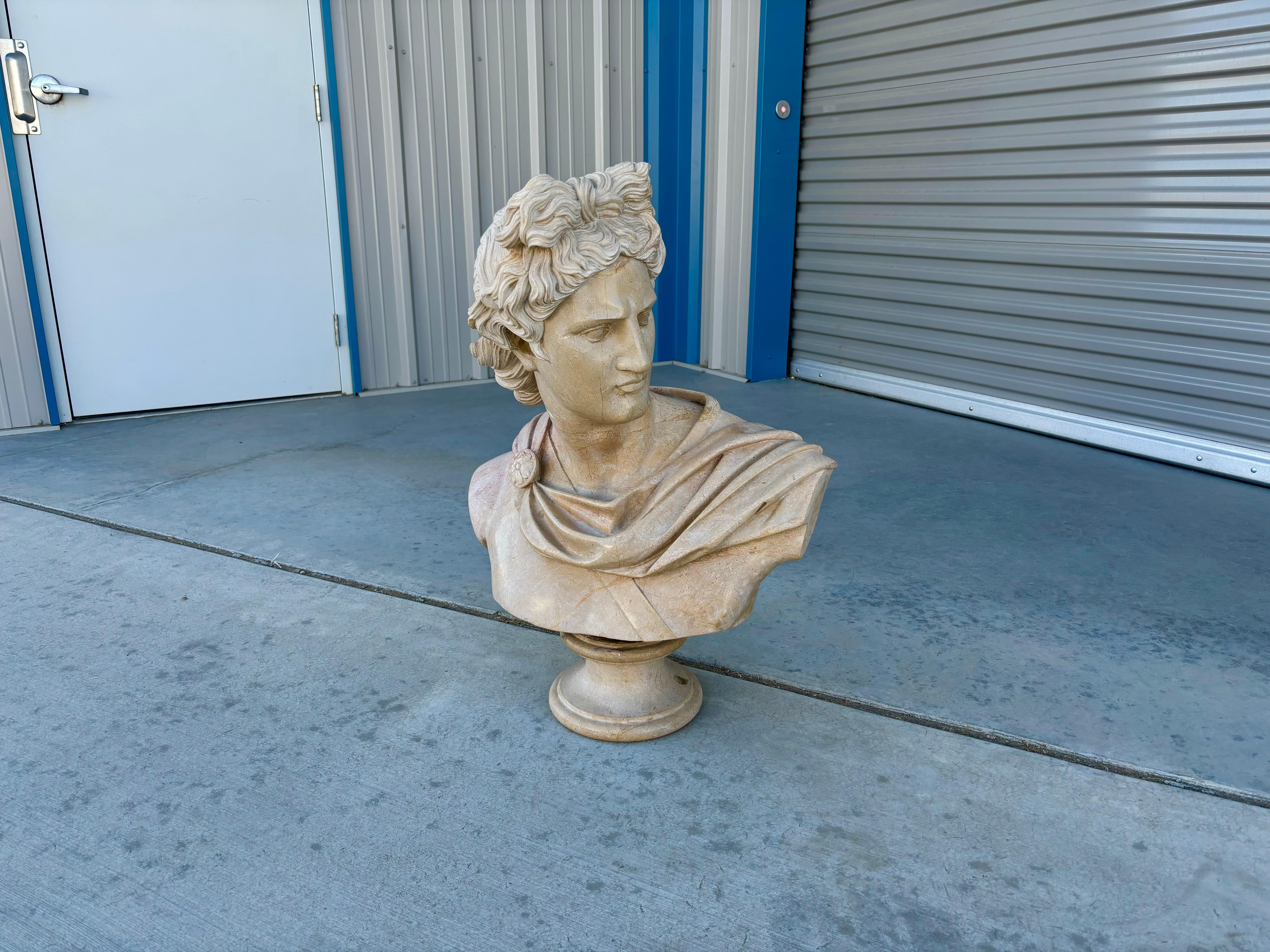 Mid-Century Modern Vintage Classical Style Marble Bust of Apollo For Sale