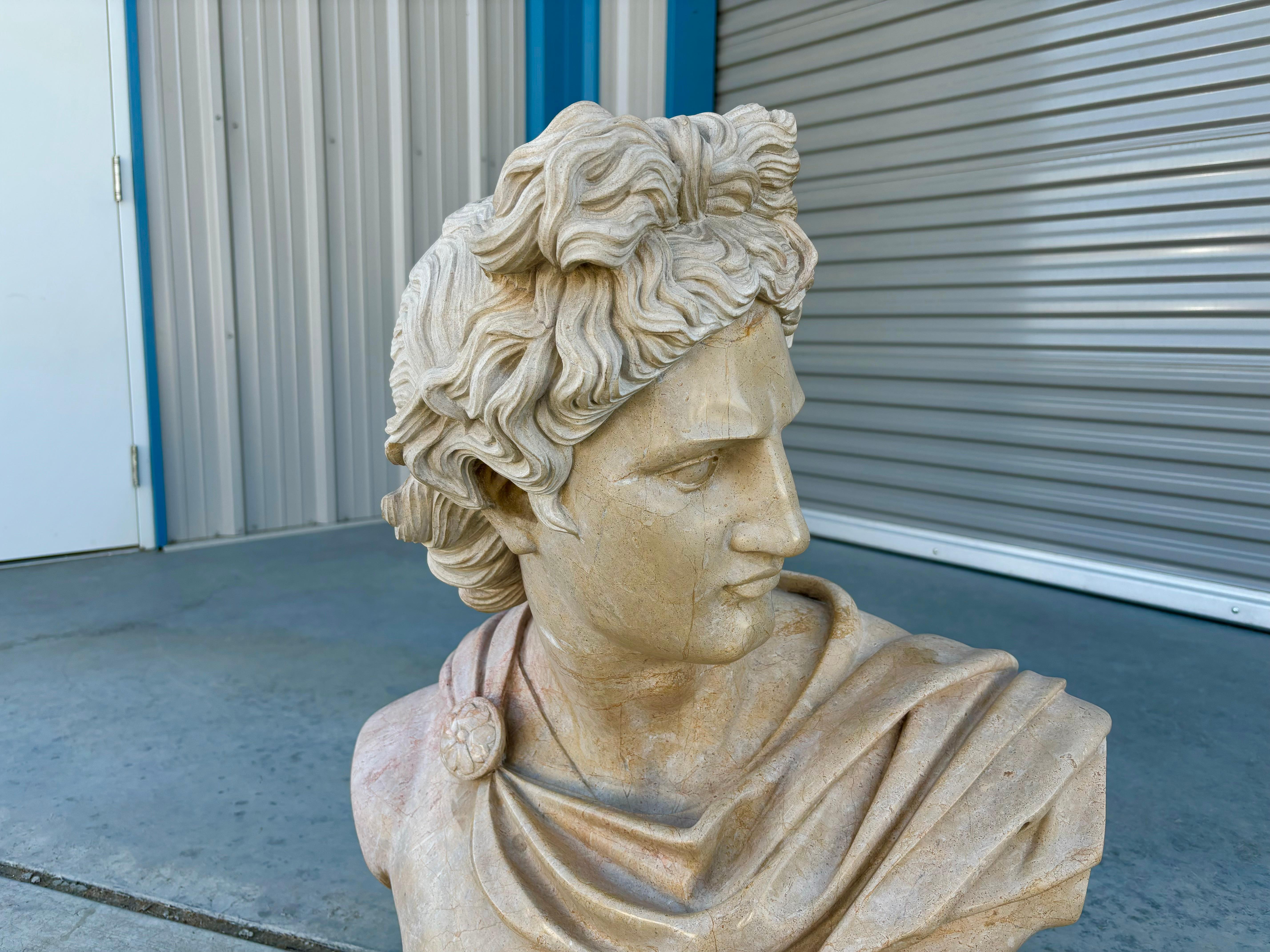Italian Vintage Classical Style Marble Bust of Apollo For Sale
